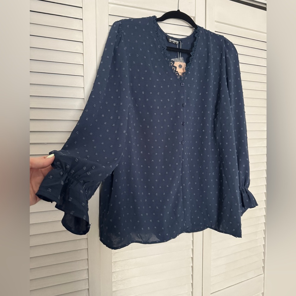 Bloom Chic Navy Swiss Dot Blouse